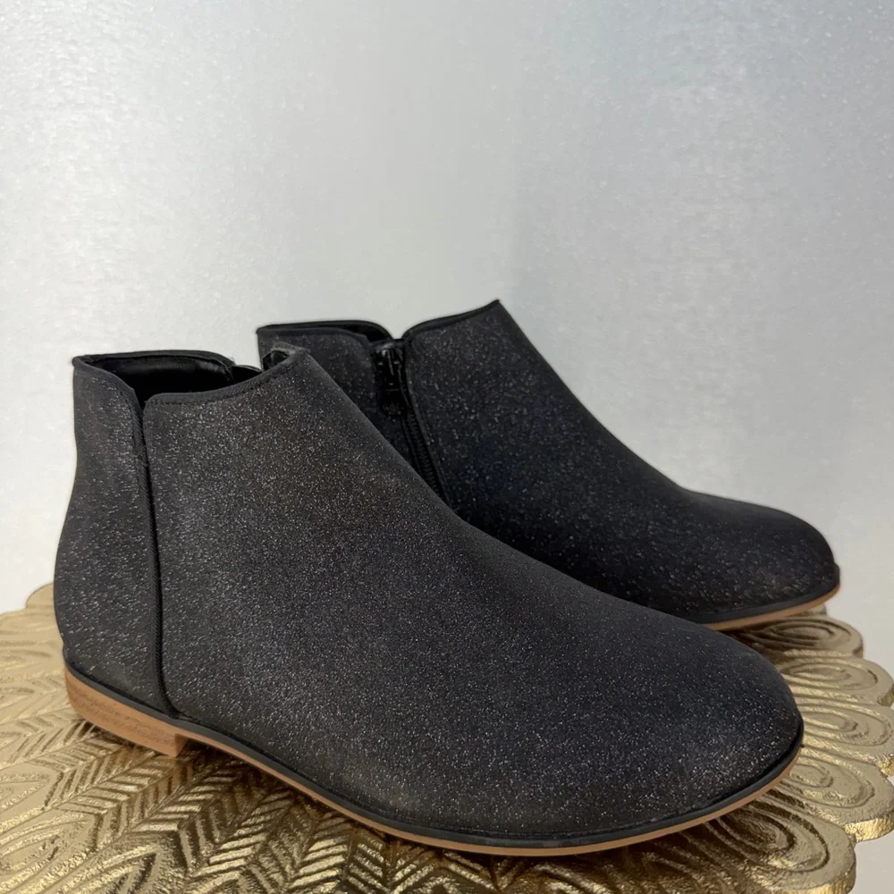 Cat & Jack Girls Black Glitter Ankle Boots‎ Size 4 | Zip Side Sparkle Booties